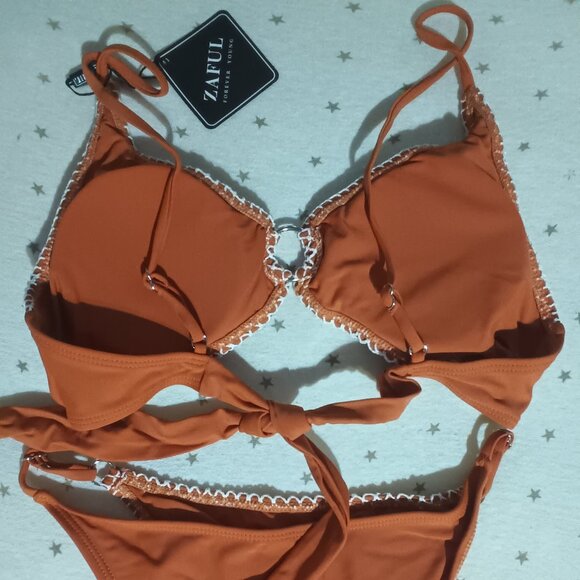 NWT Zaful crochet o ring fish net orange bikini S Small - Picture 6 of 9